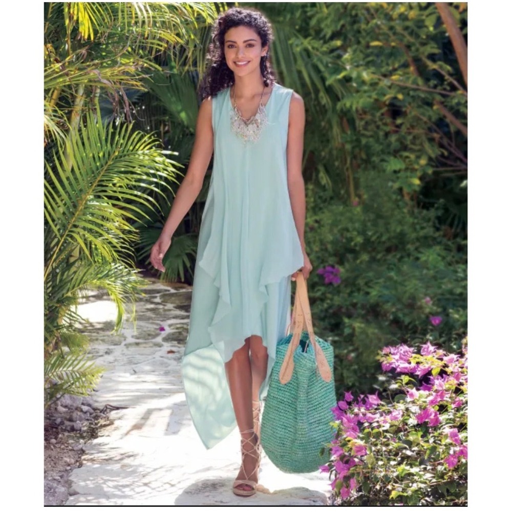 Soft Surroundings Layered Maxi Dress Mint Green Asymmetrical Size 2X